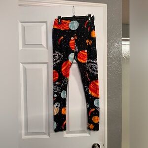 Lularoe OS One Size Legging Black Solar Space Planets Rockets HTF Unicorn 🦄